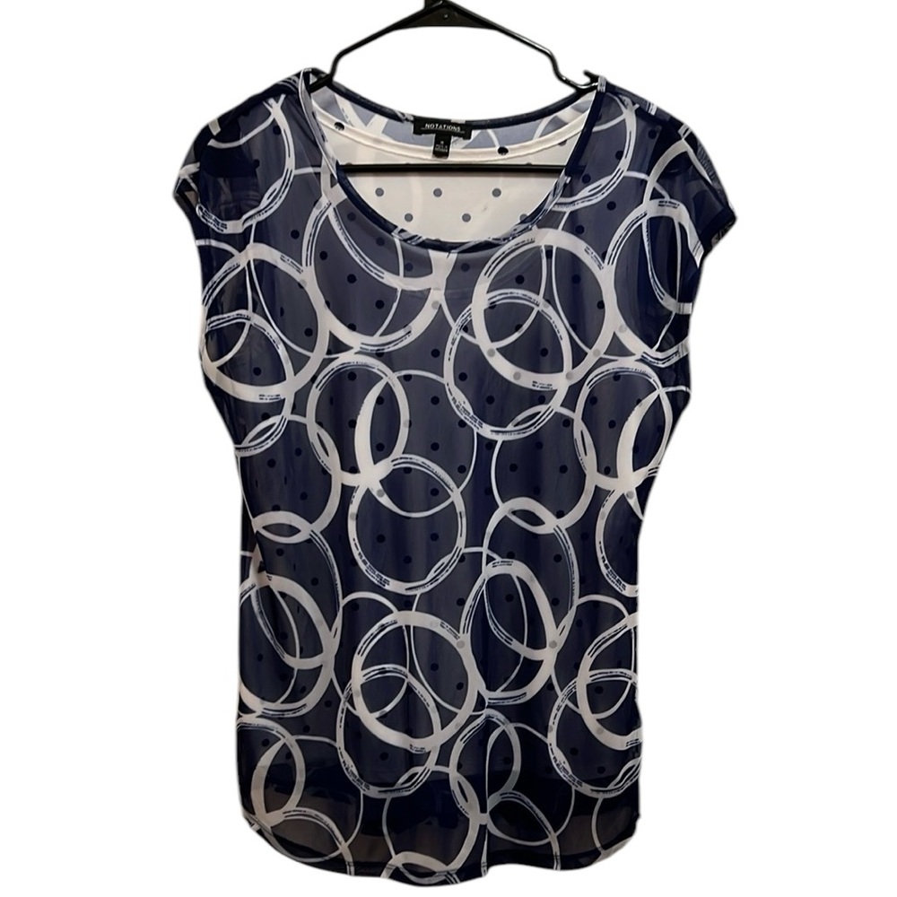 Notations Women’s M Blue Cap Sleeve Graphic Blouse